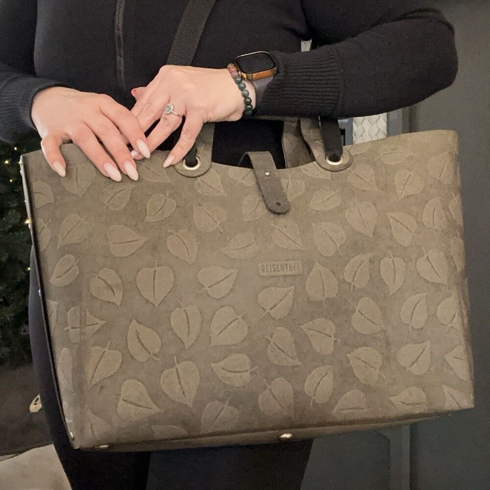 VTG Reisenthel Recycled Leather Produckt Bag Tote Shopper Laptop Work Leaves Tan
